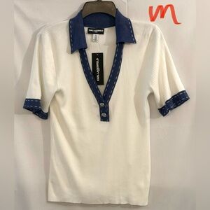 Karl Lagerfeld White and Blue Women's Top